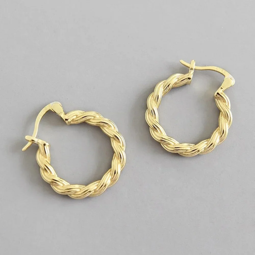 #NEW 925 Sterling Silver Round Braided Hoop Earrings - Picture 5 of 6